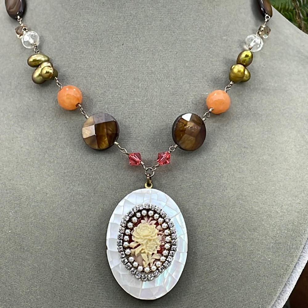 🌟Adorned Crown Artisan Assemblage “autumn splendor” shell gemstone necklace
